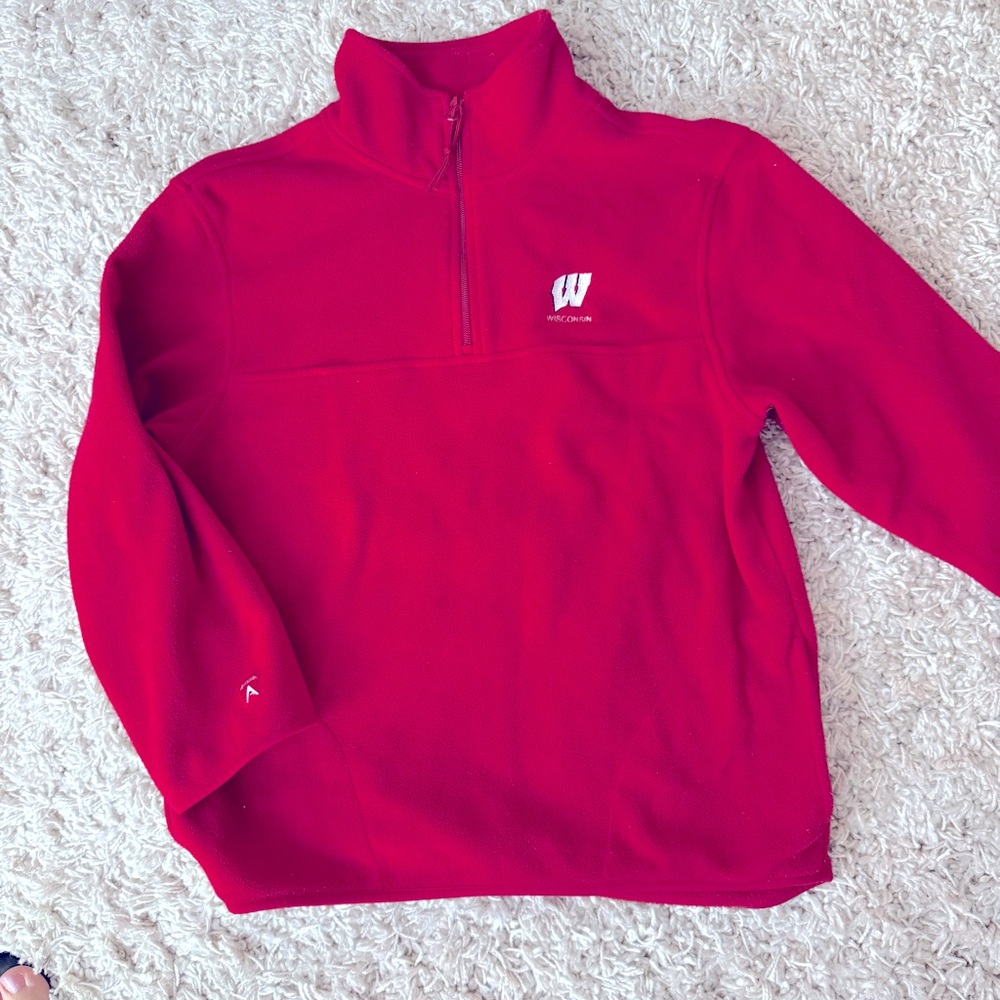 Y2K Youth Antigua Fleece 1/4 Zip Pullover Jacket Coat WISCONSIN BADGERS Football